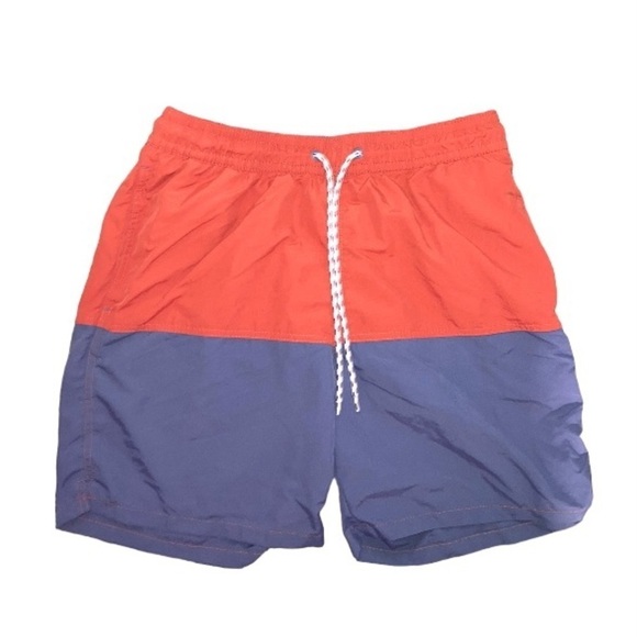 Goodfellow & Co Men’s Medium Red & Gray Colorblock Swim Shorts - Picture 1 of 4